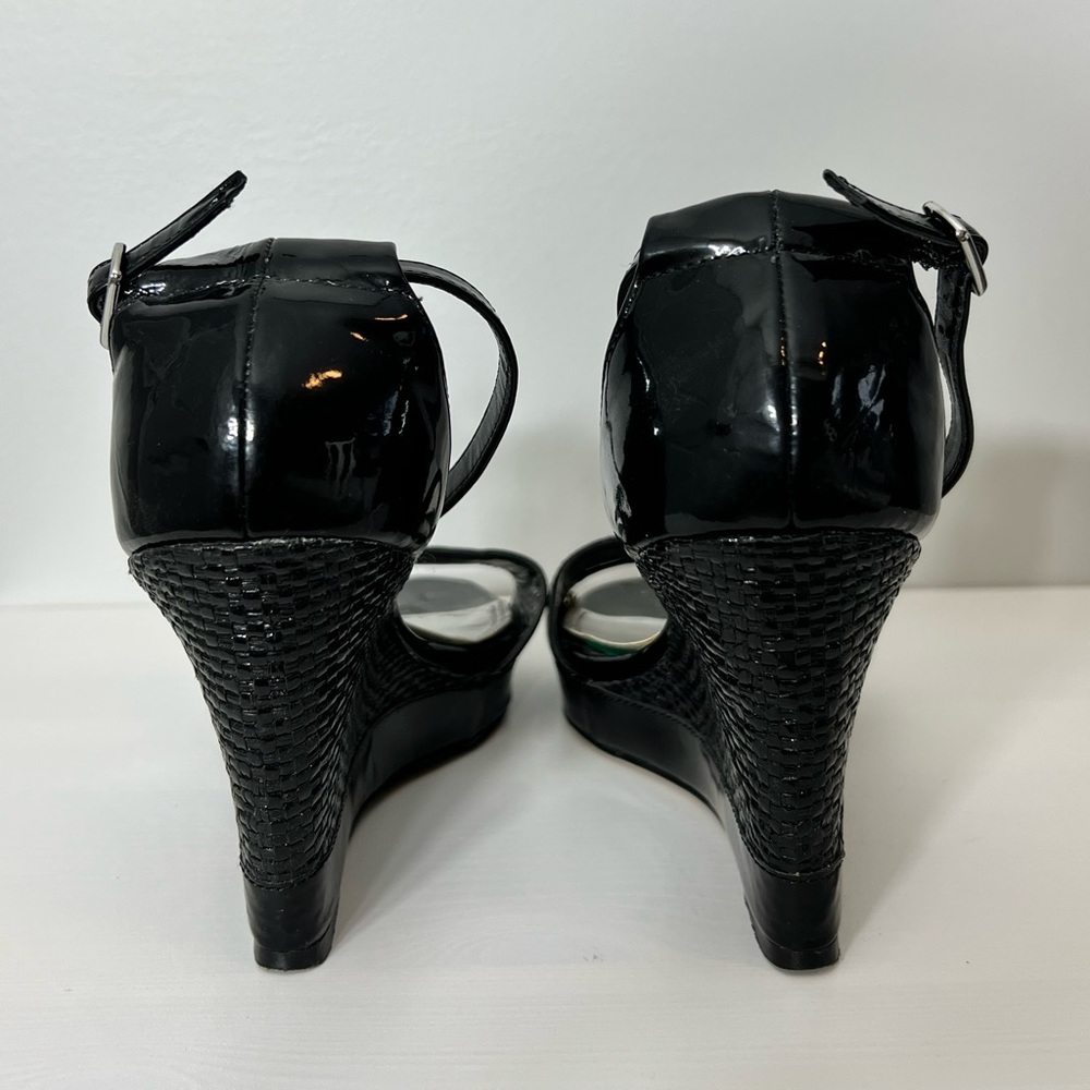 WHBM black woven wedge sandals